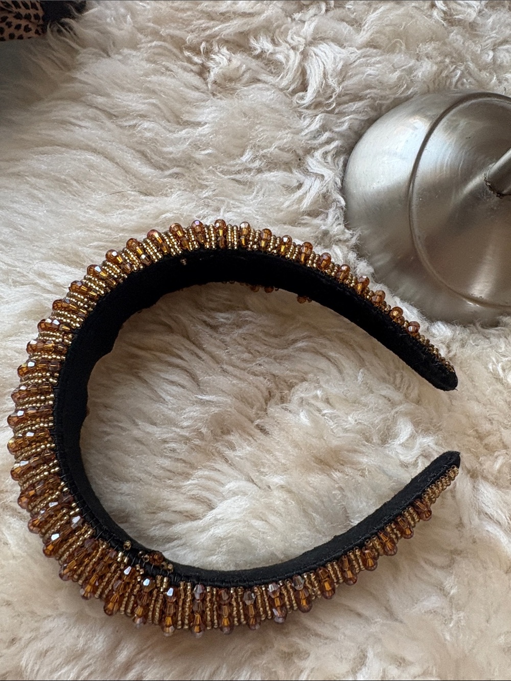 Beaded Amber Crystal Headband - Women's Fashion Accessory